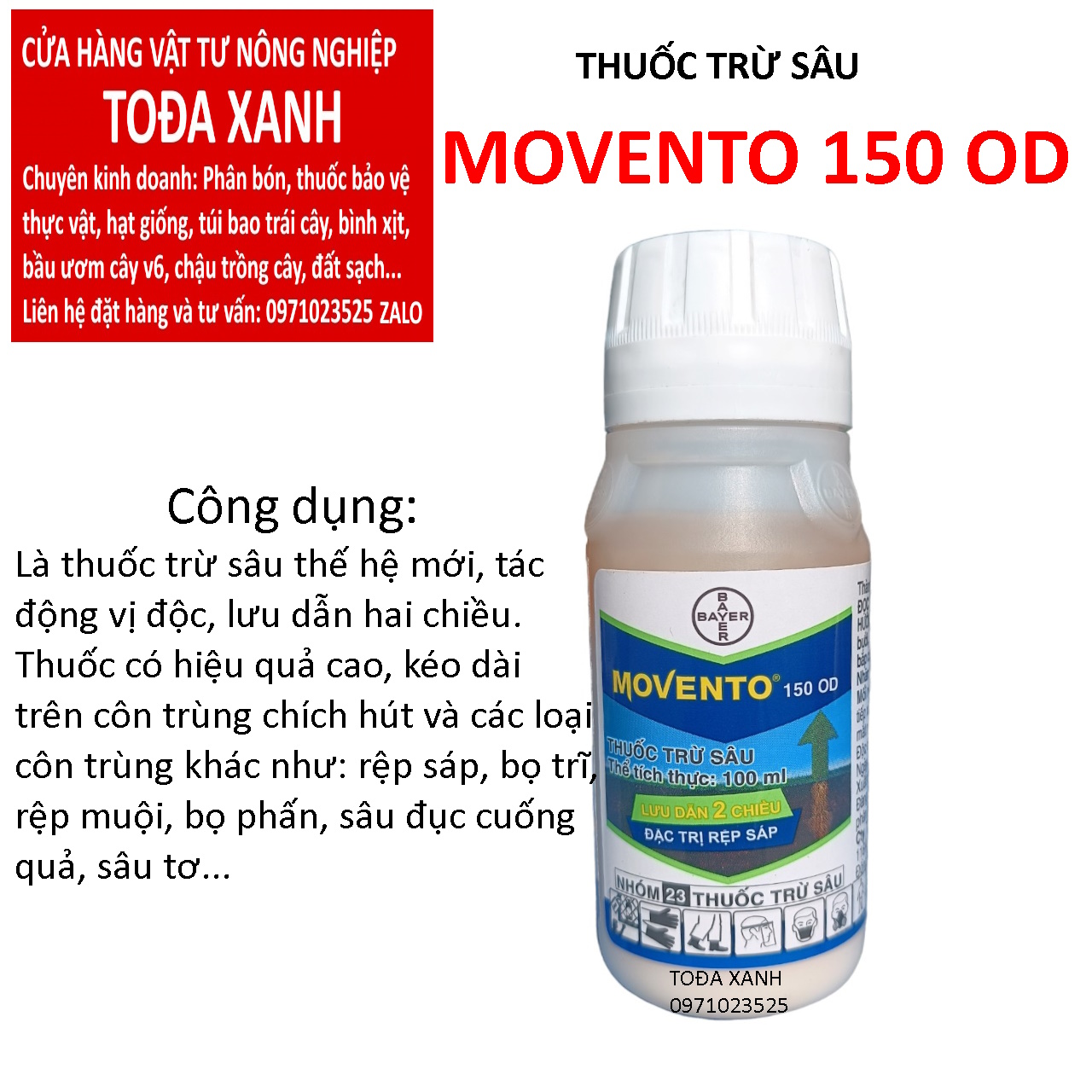 Movento 150 od chai 100ml. chuyên trừ rệp sáp, bọ trĩ, sâu tơ, sâu đục quả...