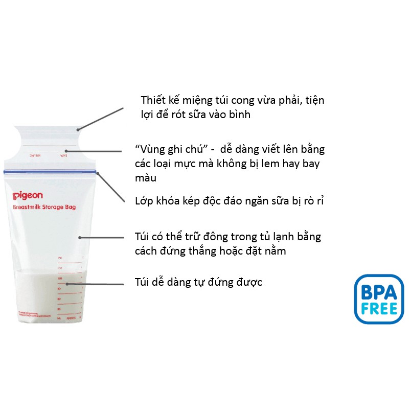Túi trữ sữa mẹ Pigeon 180ml ( 25 túi/hộp )