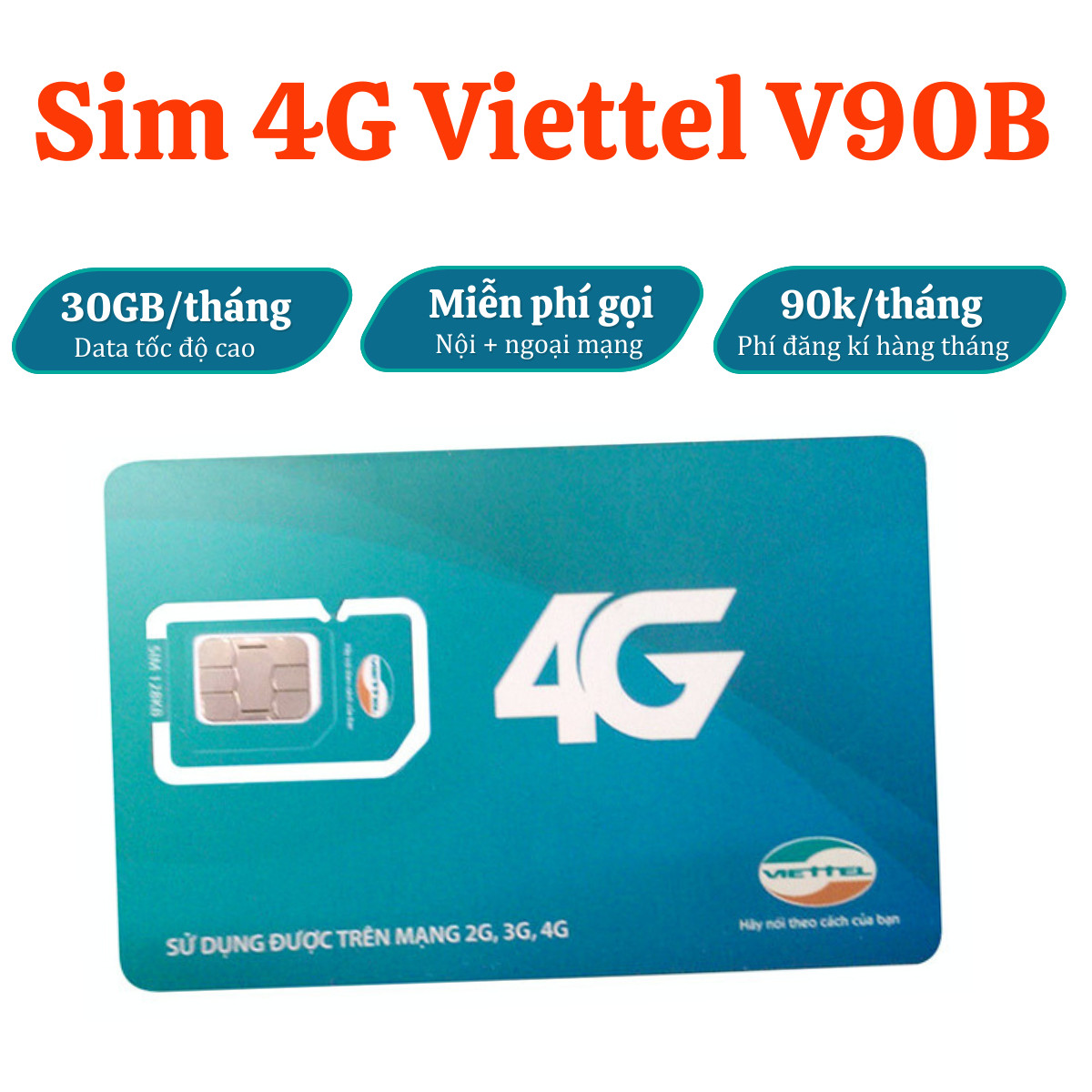 SIM Viettel 4G đã kích V90B - Ưu đãi data 1Gb/ngày , đàm thoại nội ngoại mạng với mức phí cực kỳ ưu đãi FREESHIP - CHƯA KÍCH HOẠT