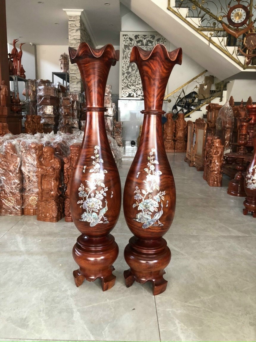 Cặp lộc bình gỗ Hương , Lục bình gỗ tự nhiên phong thuỷ