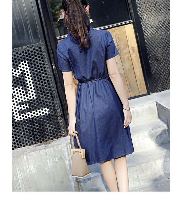 [HCM]ĐẦM JEAN PHỐI VIỀN CỔ SƠ MI