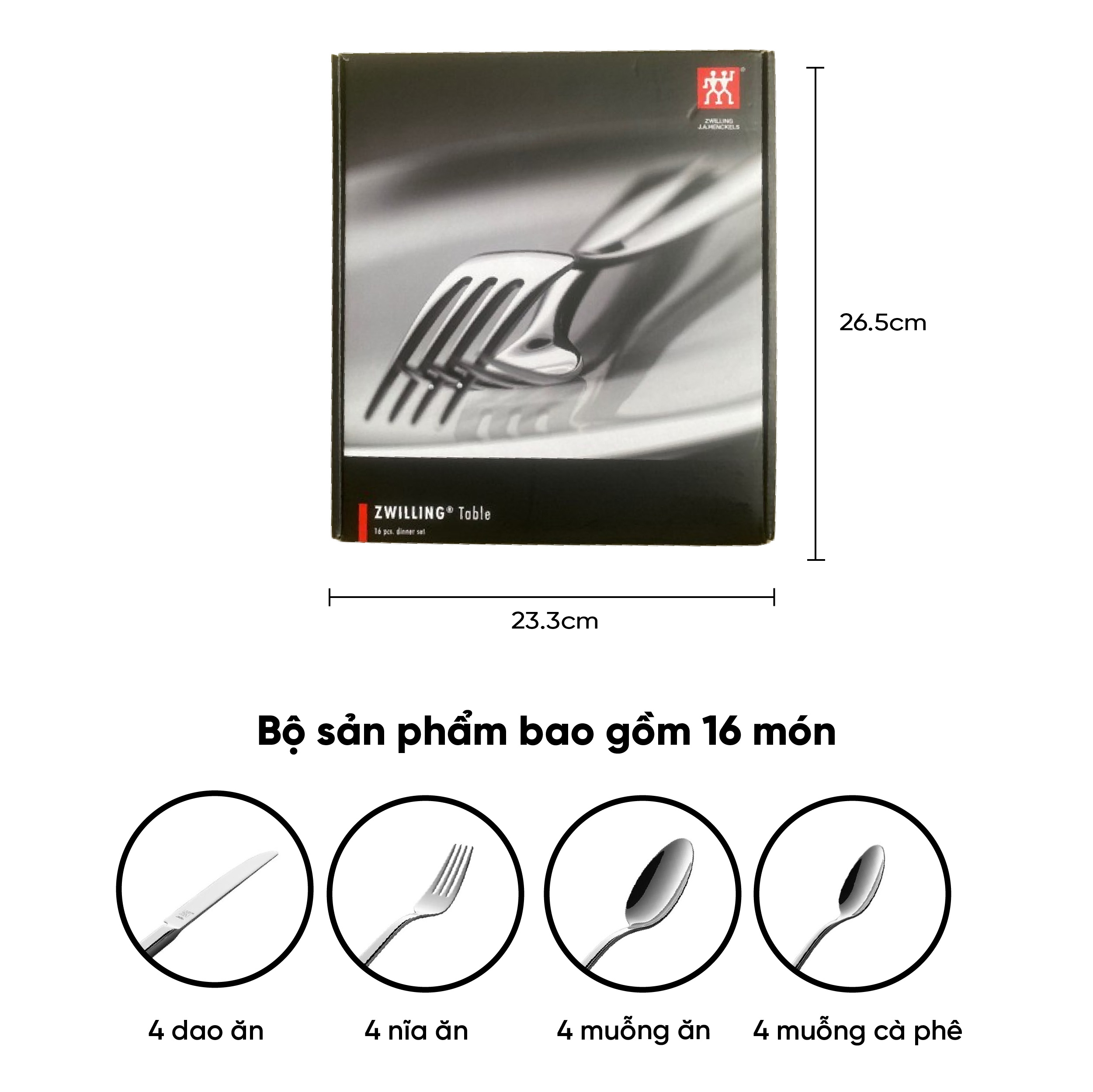 [Trả góp 0%] ZWILLING - Bộ dao muỗng nĩa King - 16 món làm bằng thép không gỉ 18/10 chống mài mòn bóng sáng sử dụng hoàn hảo trong các bữa tiệc hoặc bữa ăn hàng ngày