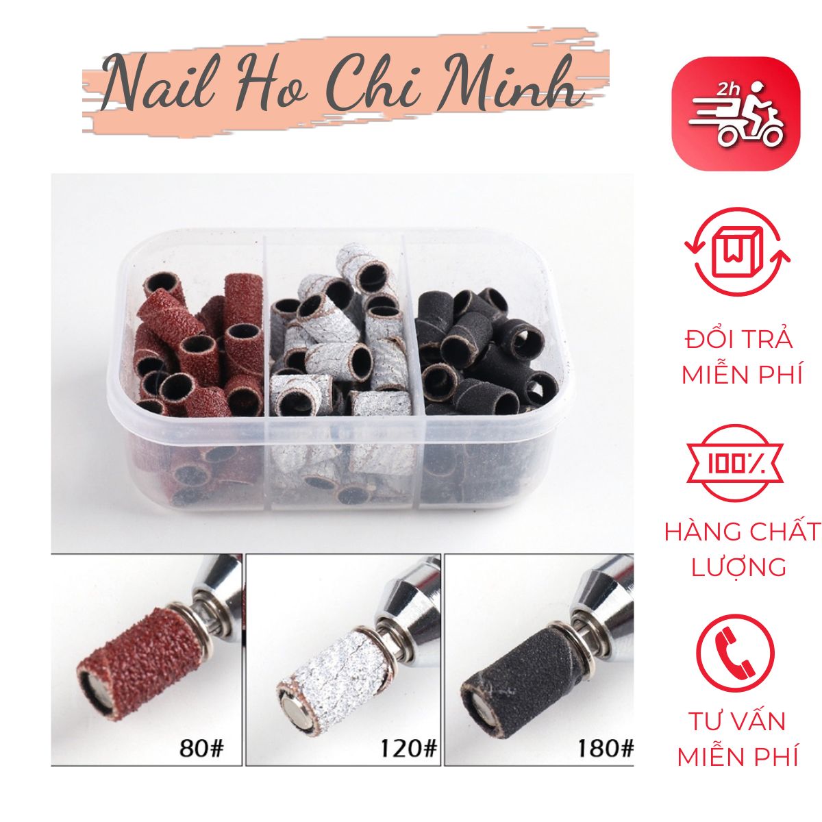 Hộp đầu mài giấy nhám mix 3 size chuyên dụng cho dân làm móng tặng kèm cây lắp đầu mài