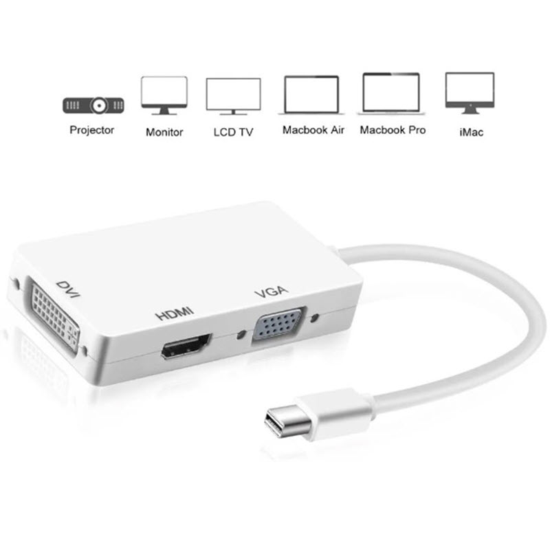 Mini Displayport to HDMI + Vga + Dvi Cable Free 1 Led Light Plugged into USB Port