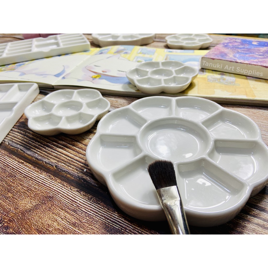 Palette khay sứ pha màu hình hoa