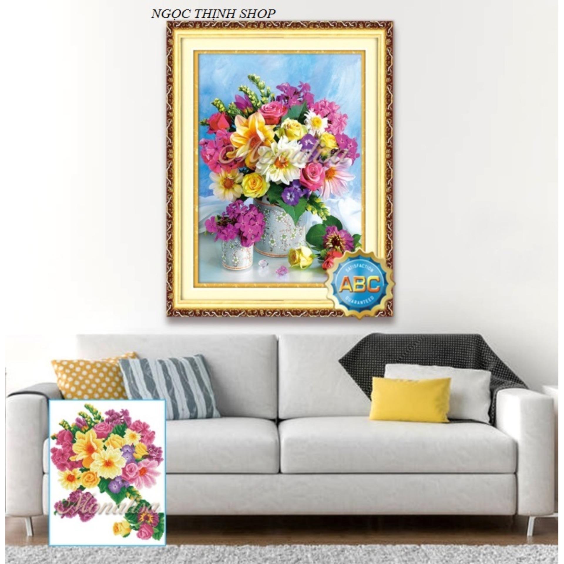 Tranh đính đá cao cấp bình hoa nghệ thuật y8189-kt:50x65cm