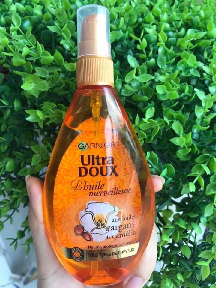 Tinh dầu dưỡng tóc garnier ultra doux merveilleuse chiết xuất tinh chất argan và dầu hoa trà camellia 150ml - 5919