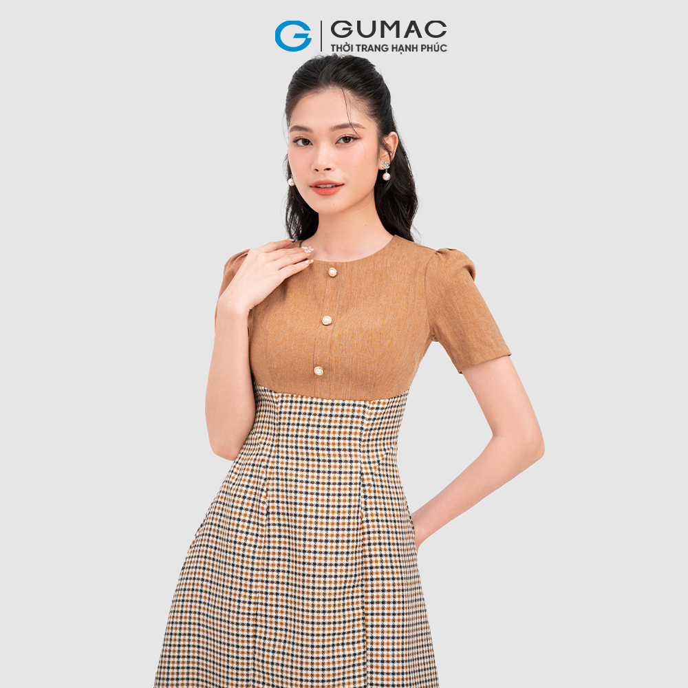 Đầm caro đính nút thời trang GUMAC DC11071
