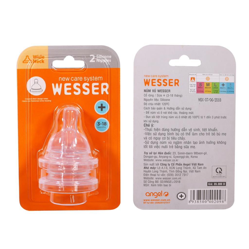 Núm ti núm vú cho bình sữa cổ Rộng Wesser ( S / M / L )