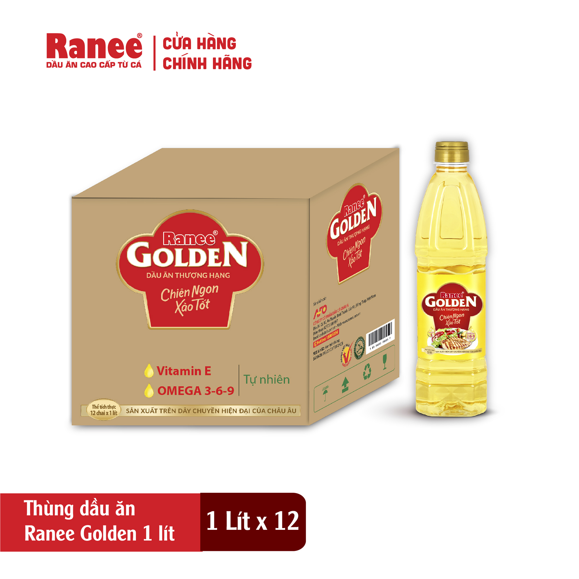 {Đơn 199k tặng hộp bơ -399k tặng vá gỗ} Thùng dầu ăn Ranee Golden 1 lít (1 lít x 12 chai)