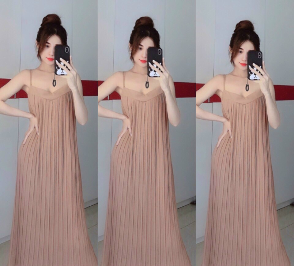 đầm dập ly suông 2 dây +ảnh thật