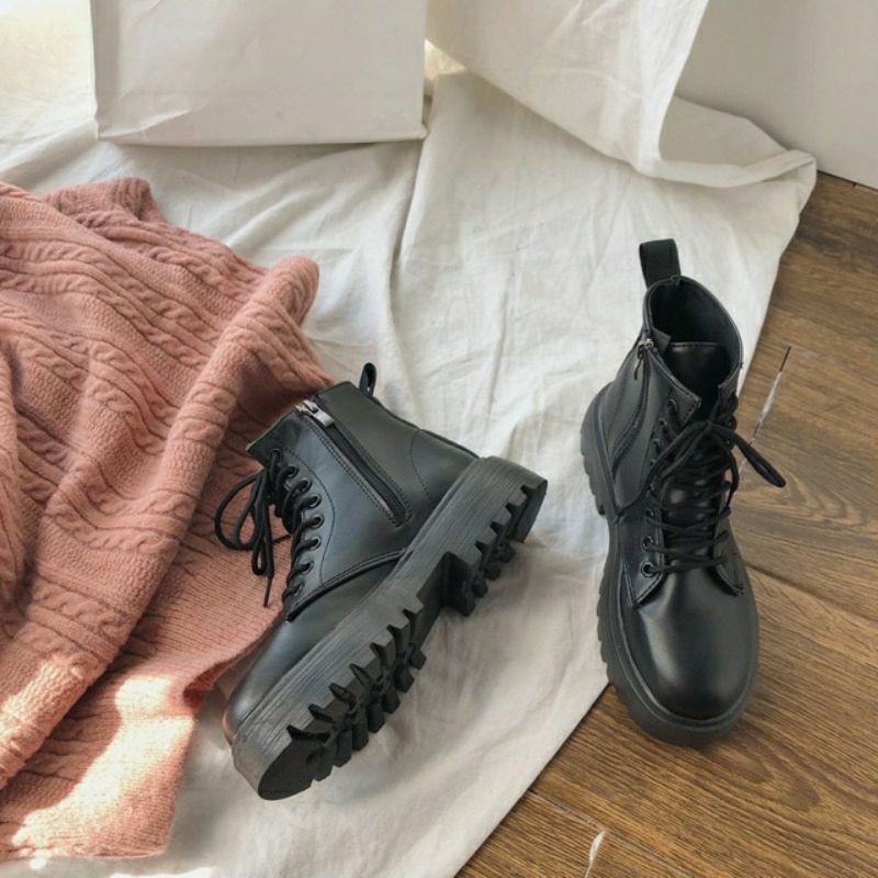 Giày bốt nữ cao cổ khoá kéo cá tính đế cao 4cm chất da mềm