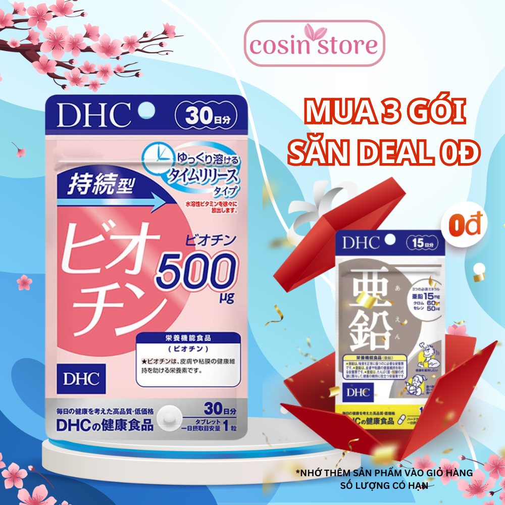 Viên uống ngăn rụng tóc DHC Biotin Sustained Release Biotin 500mcg 500μg 30 viên 30 ngày dùng - Hỗ trợ tóc móng khoẻ giảm gãy rụng Cosin Store