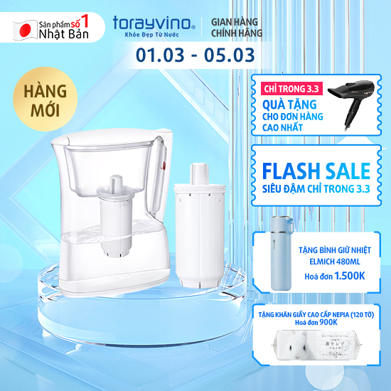 [HÀNG MỚI] Combo Bình lọc nước Pitcher PT304SV (1 lõi đính kèm) + 1 Lõi lọc PTC.SVJ - uống nước trực tiếp tiện dụng