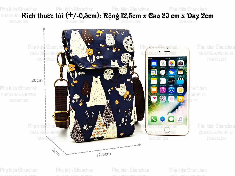 Túi đeo chéo vải chống thấm 3 ngăn (xem mô tả)