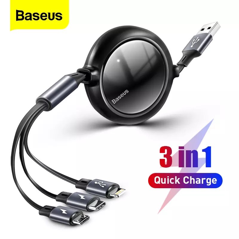 Baseus little octopus drawstring charging cable built-in 3 pin type-C/Micro USB/lightning fast charge 3.5a 1.2m special design