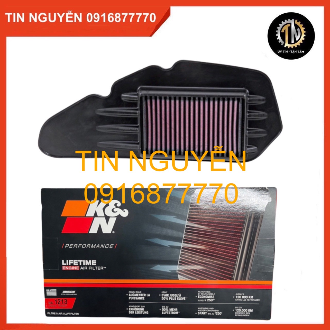 Lọc gió k&n ha-1213 cho click, vario, sh mode, air blade hàng chính hãng