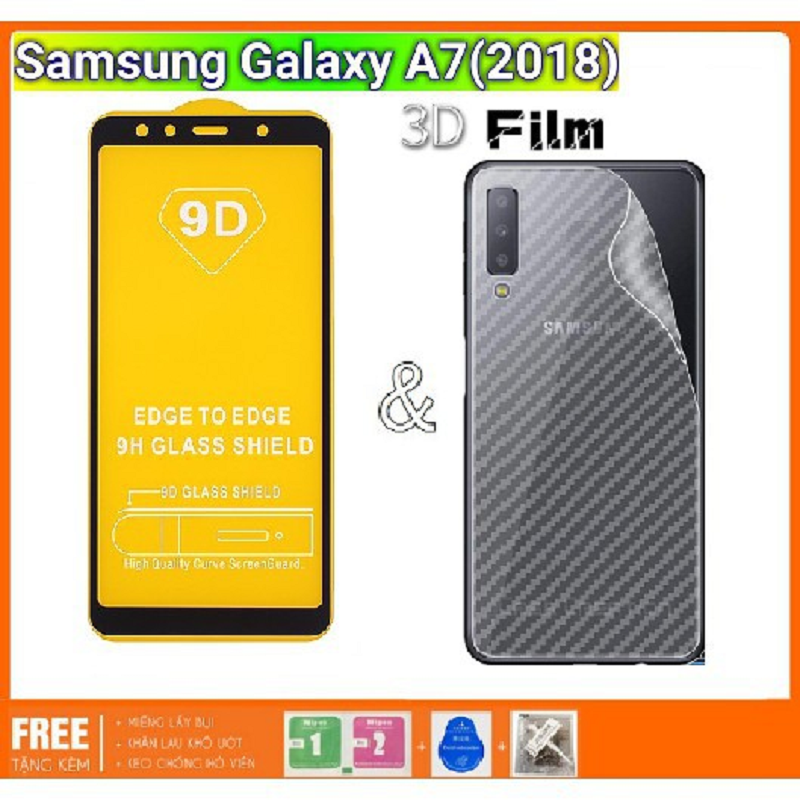 Samsung Galaxy A7 2018 Kính cường lực 9D Full màn hình Full keo Tặng dán vân carbon mặt sau máy