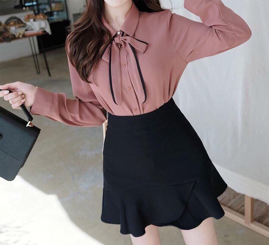 Áo sơmi von phối nơ cực nữ tính TTS0276