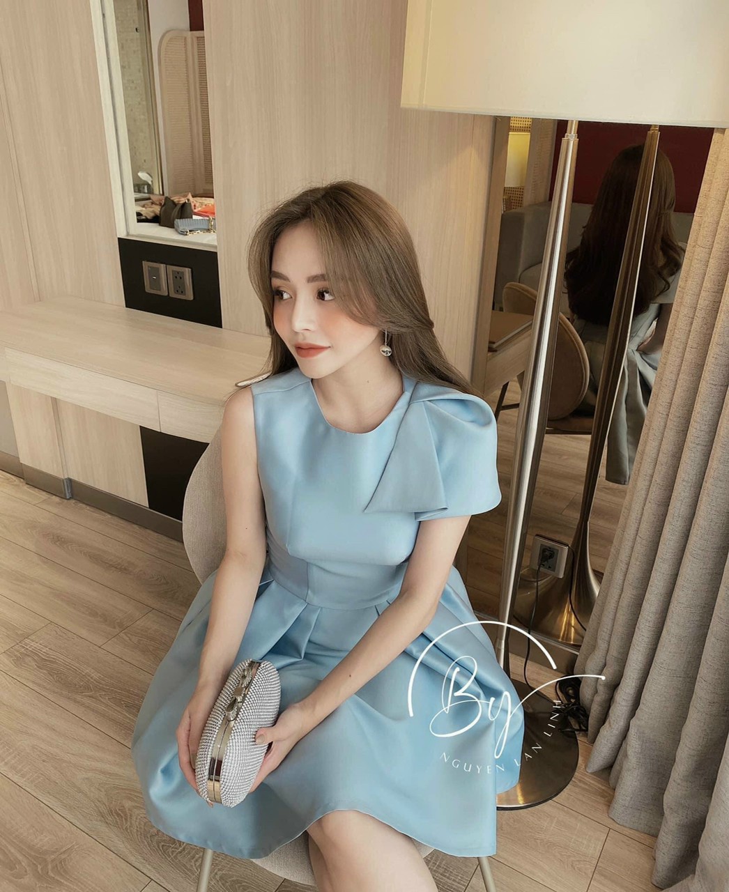 Đầm xòe nơ xếp ly-QH#damnu