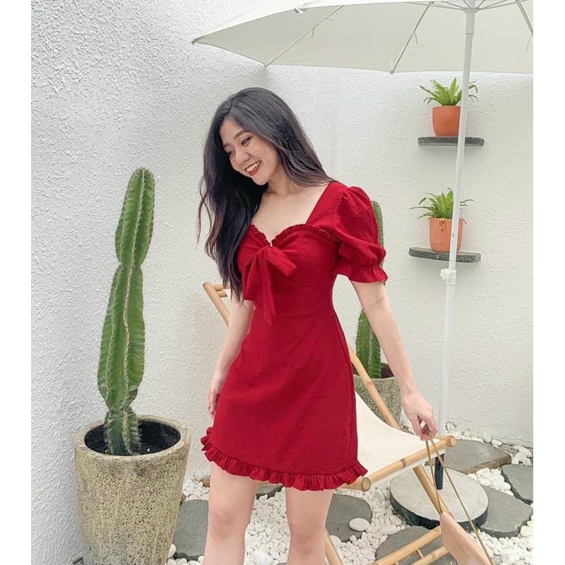 Đầm viền bèo nơ cổ 3 màu