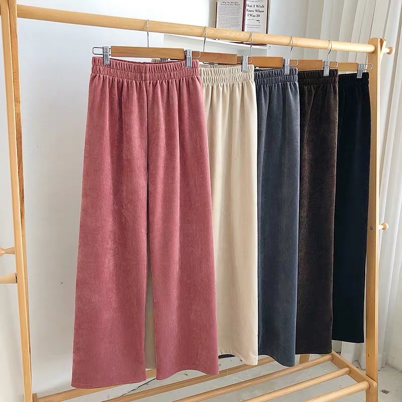 Quần ống rộng nữ chất liệu Nhung Tăm - Quần ống rộng lưng cao phong cách Hàn Quốc CAO CẤP 2021