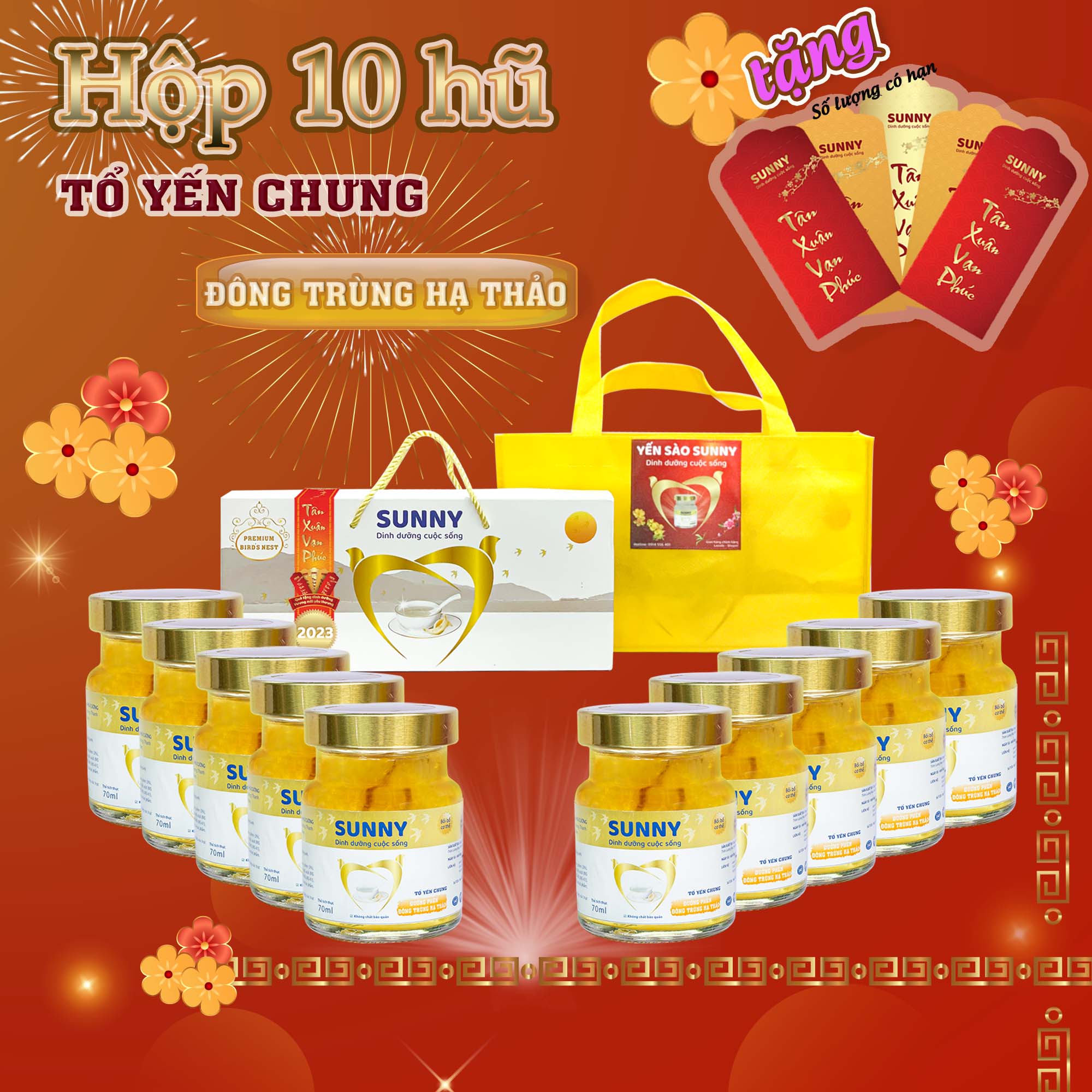 Yến đông trùng hạ thảo - Yến Sào Khánh Hòa chưng sẳn - 25% Yến thô