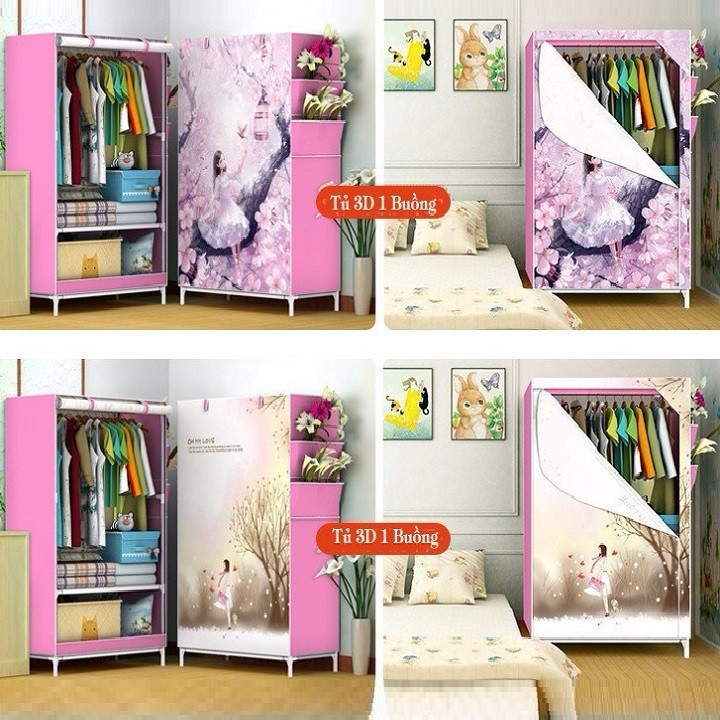 Tủ vải 3D 1 buồng 2 ngăn khung ninox