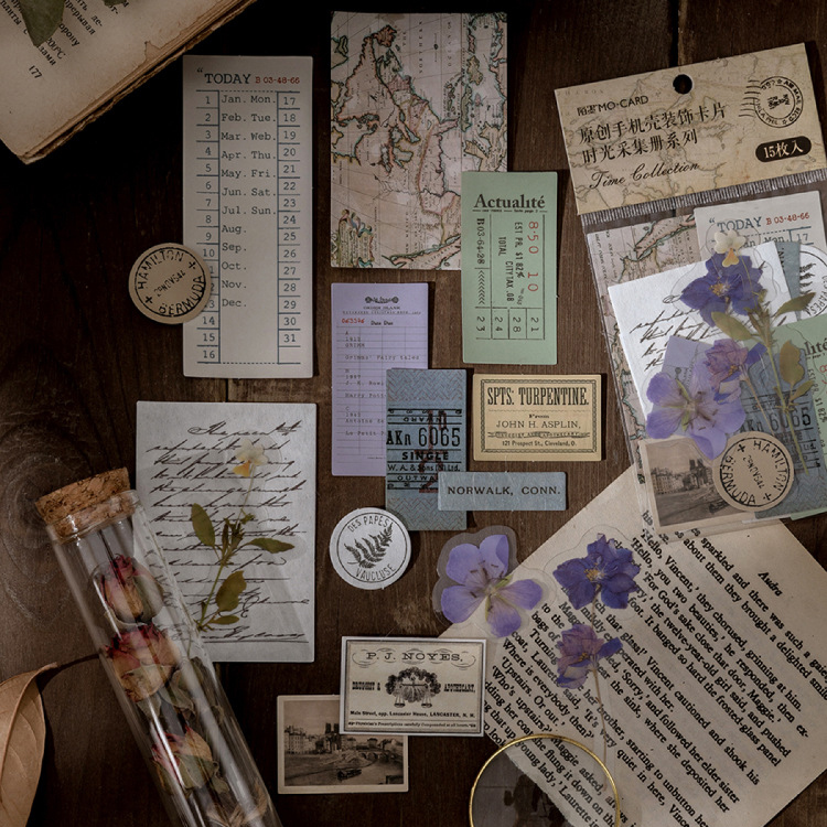 Sticker retro nhà máy gió trang trí Scrapbook, sổ tay, vở (set 15 sticker) - [ 104 ]