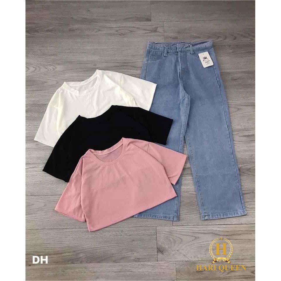 Sét áo croptop + quần bò ống rộng dho0420