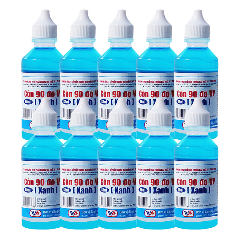 Cồn xanh 90 độ Vĩnh Phúc 60ml (lốc 10 chai)