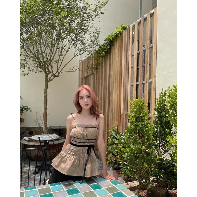 áo Molly Peplum Top 2 dây phối dập ly