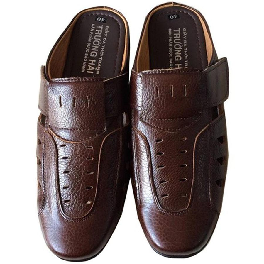 Dép nam bít mũi rọ da bò cao cấp màu nâu may đế chắc chắn THBM060