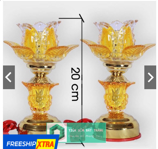 Đèn Thờ Bông Pha Lê Chạy Bằng Điện Cao 20cm [1 cặp]