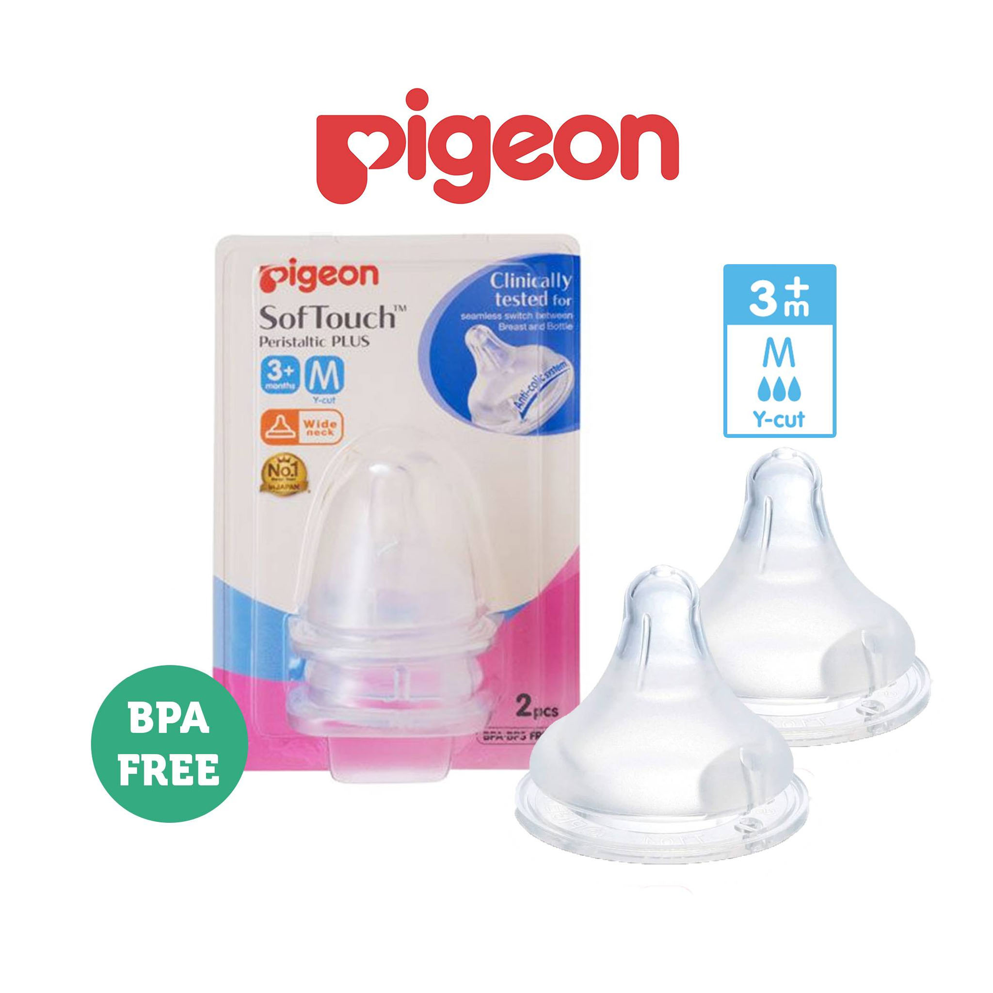 Bộ Đôi Núm Ty Pigeon SofTouch Peristaltic Plus Cổ Rộng Size M