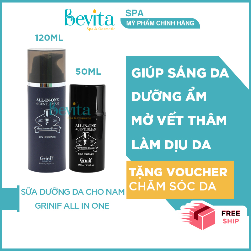 [HCM]Sữa dưỡng trắng da giảm nếp nhăn cho nam Grinif All In One 4 Gentleman - Bevita
