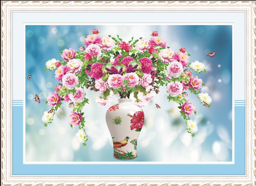 [HCM]Tranh Đính Đá BÌNH HOA 77582 Kích thước :63X42cm