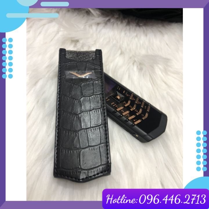 Bao da Vertu Singnature S đứng dập vân đen