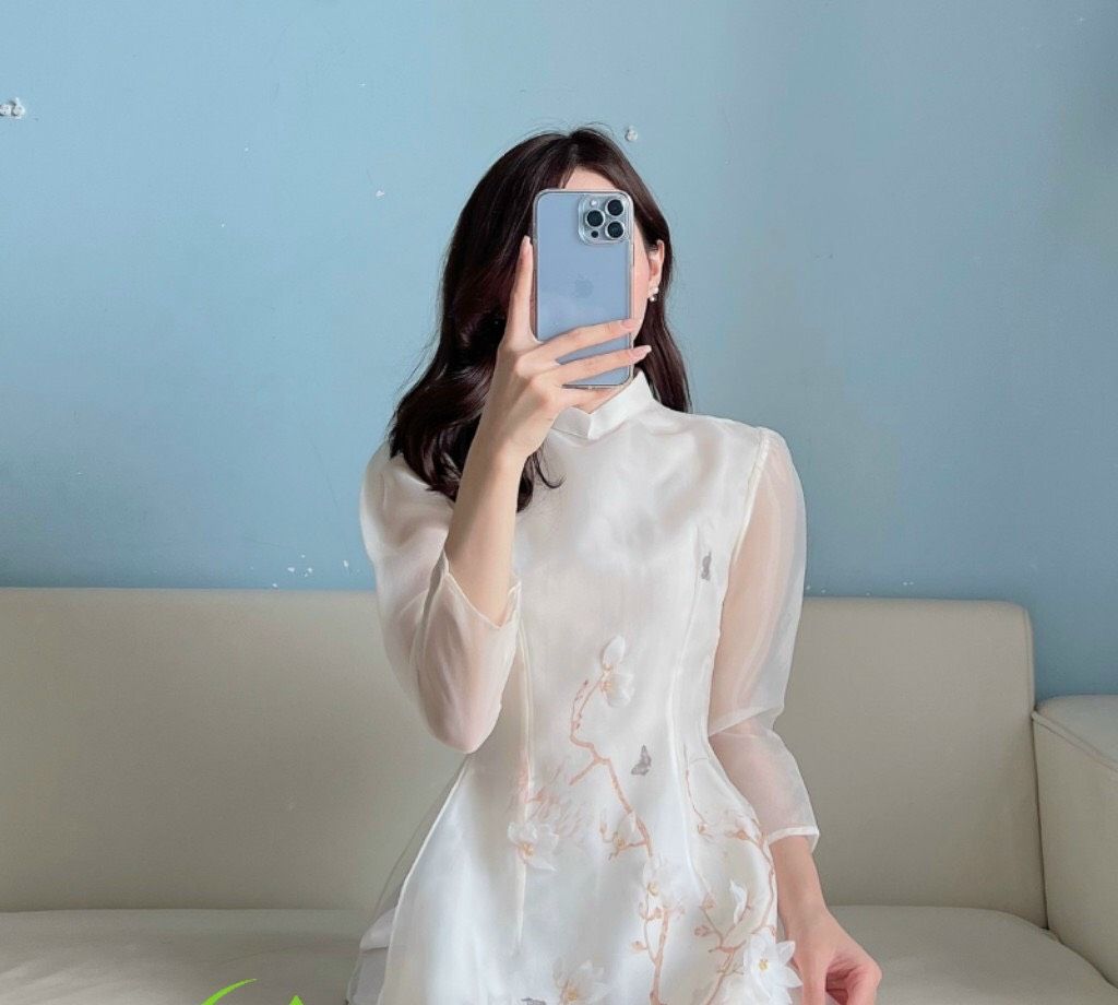 Áo Dài Truyền Thống Ivy Áo Dài Cách Tân Nữ Áo Dài Trắng Đính Hoa Mai Hoa Đào Nhẹ Nhàng Cho Nữ Tone Dáng Nâng Da Cực Xinh AD02