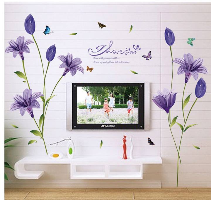 Decal dán tường hoa anh thảo tím