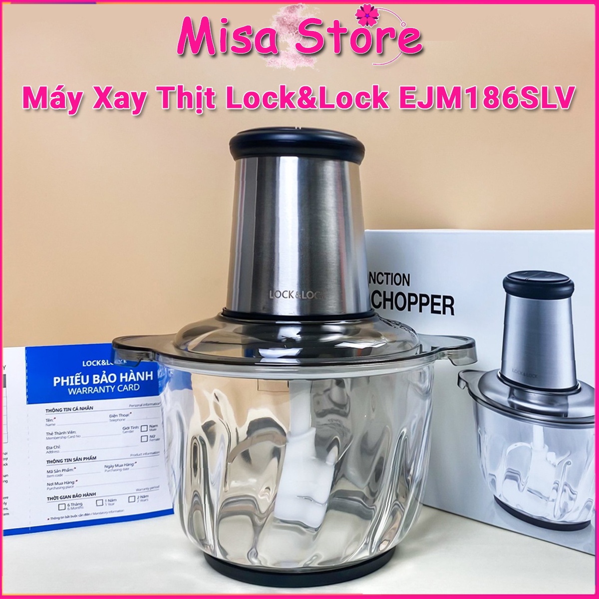 Máy xay thịt lock&lock ejm186slv cối thuỷ tinh lưỡi dao kép dung tích 2.4l công suất 400w dễ vệ sinh, dễ sử dụng – bảo hành 12 tháng