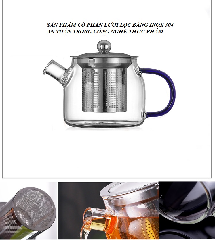 Bình thủy tinh pha trà có lưới lọc dung tích 400 ml