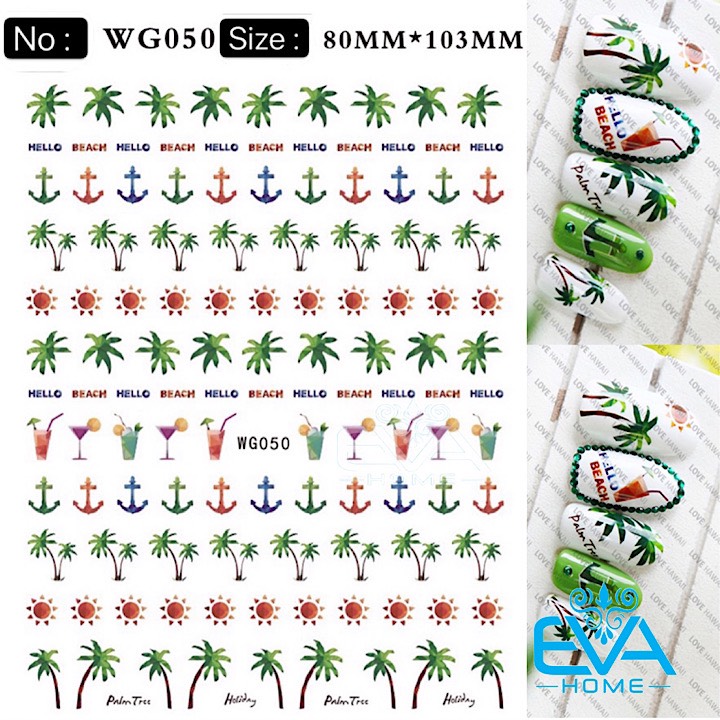 [HCM]Decal Dán Móng Tay 3D Nail Sticker Tráng Trí Hoạ Tiết Chủ Đề Biển Palm Tree Holiday WG050