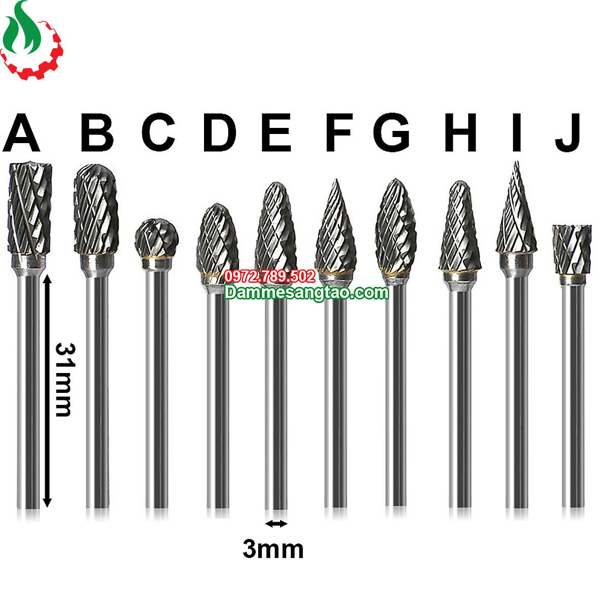Mũi mài khắc hợp kim trục 3mm