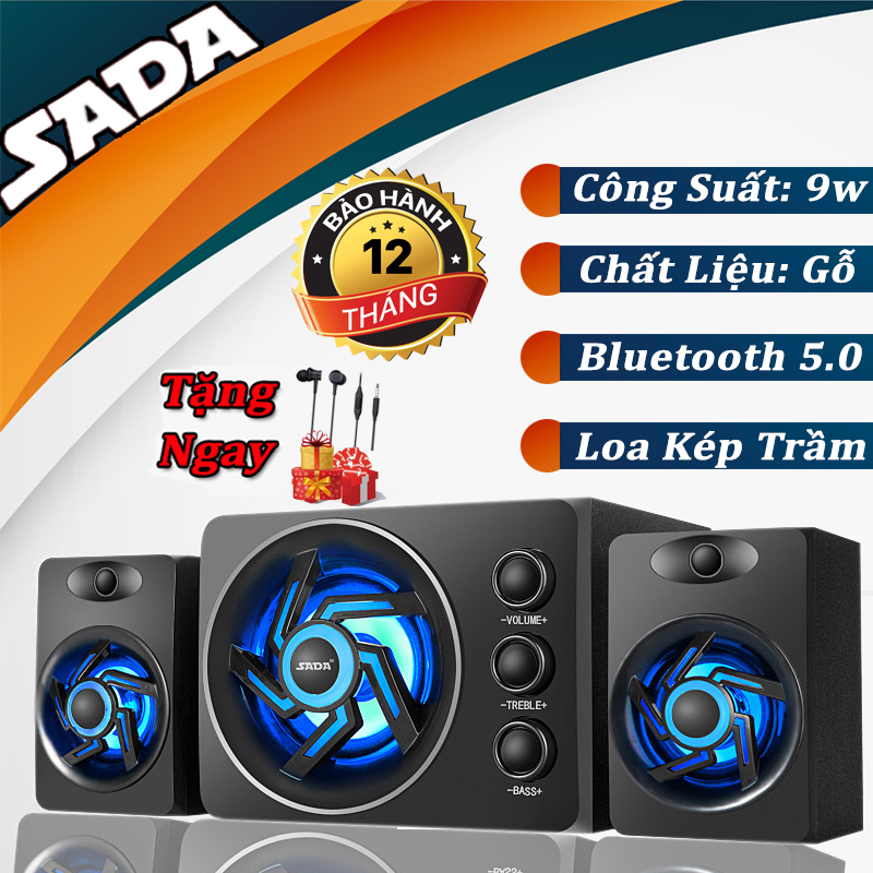 Loa Máy Tính Công Suất Lớn , Loa Vi Tính , Loa Bluetooth , Bộ 3 Loa Vi Tính Để Bàn SADA D-209 Âm Thanh Trầm Hỗ Trợ Bluetooth, USB, Thẻ nhớ, Jack 3.5mm + Tặng Tai Nghe Nhét Tai Cao Cấp- Top 10 Loa Bán Chạy Trên Thị Trường