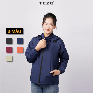 Áo gió nữ hai lớp TEZO, áo khoác dù nữ 5 màu có mũ tháo rời dáng thể thao thumbnail