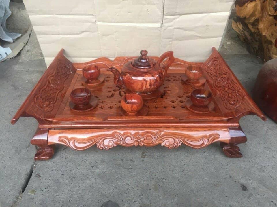 Khay Trà Gỗ Kiểu Tai Cuốn Gỗ Hương Đỏ