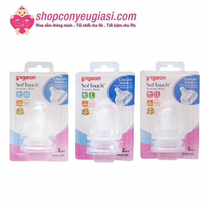 [HCM]Núm Ty Pigeon Cổ Rộng Softouch Plus Vĩ 2 Cái - Size SS/S/M/L/LL