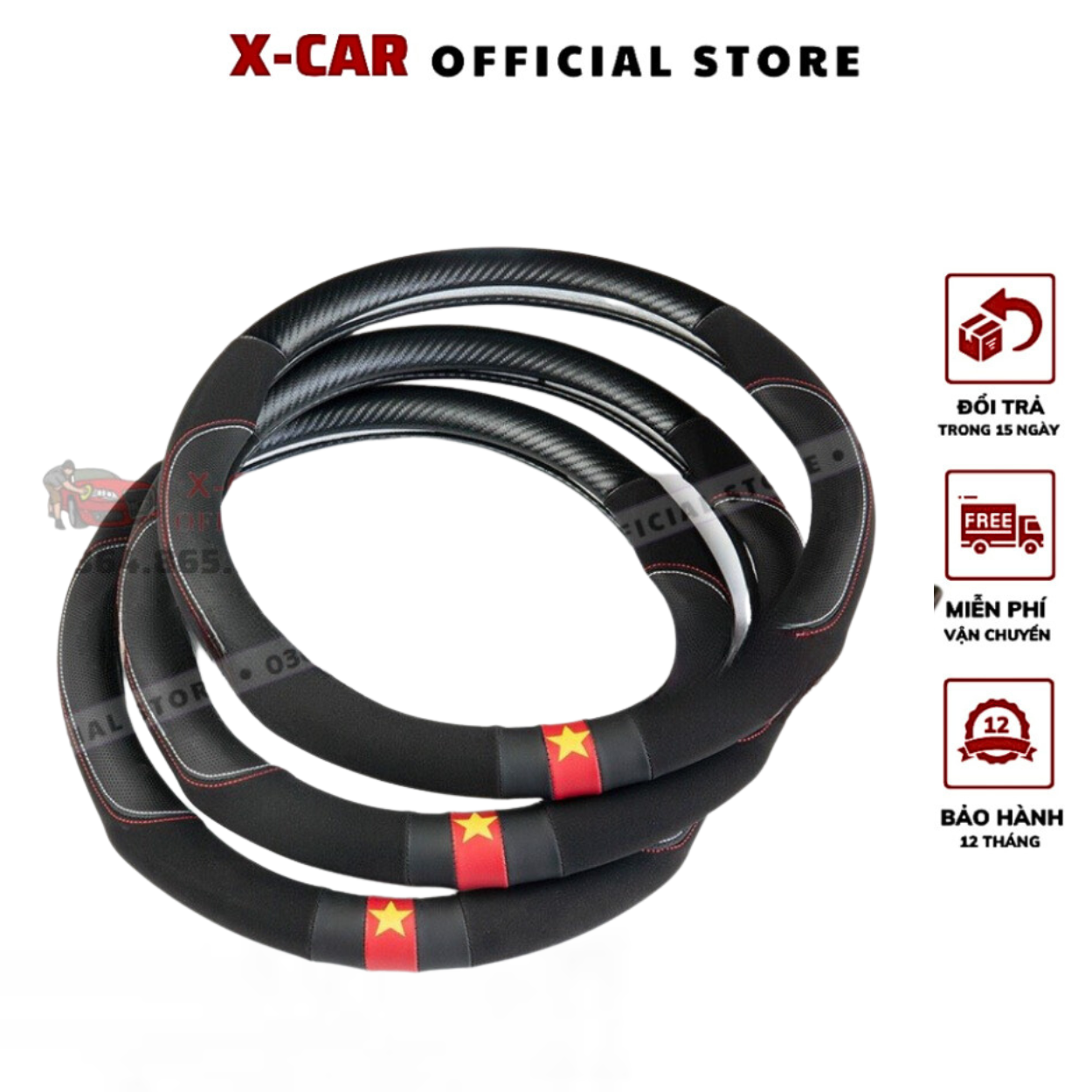 Bọc vô lăng cờ Việt Nam da PU phối da lộn cao cấp