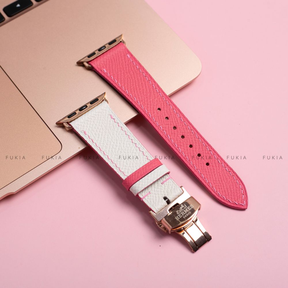 Dây da thủ công Epsom Trắng Mix Hồng Đậm dành cho Apple Watch đồng hồ thông  minh Series 1/2/3/4/5/6/7/SE DDTC246 